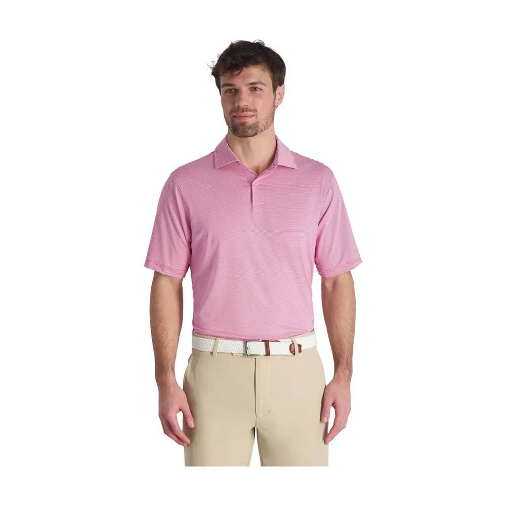 Fairway & Greene Mini Striped Short Sleeve Polo Shirt Pink White XL